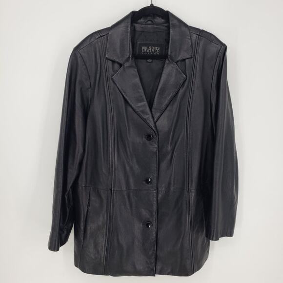 Wilsons Leather Vintage 90s Y2K Genuine Leather Button Down Jacket 2X Black - Picture 1 of 9